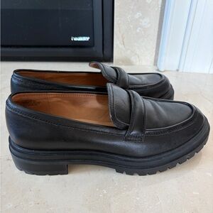 Madewell Black Leather Lug-Sole Penny Loafers